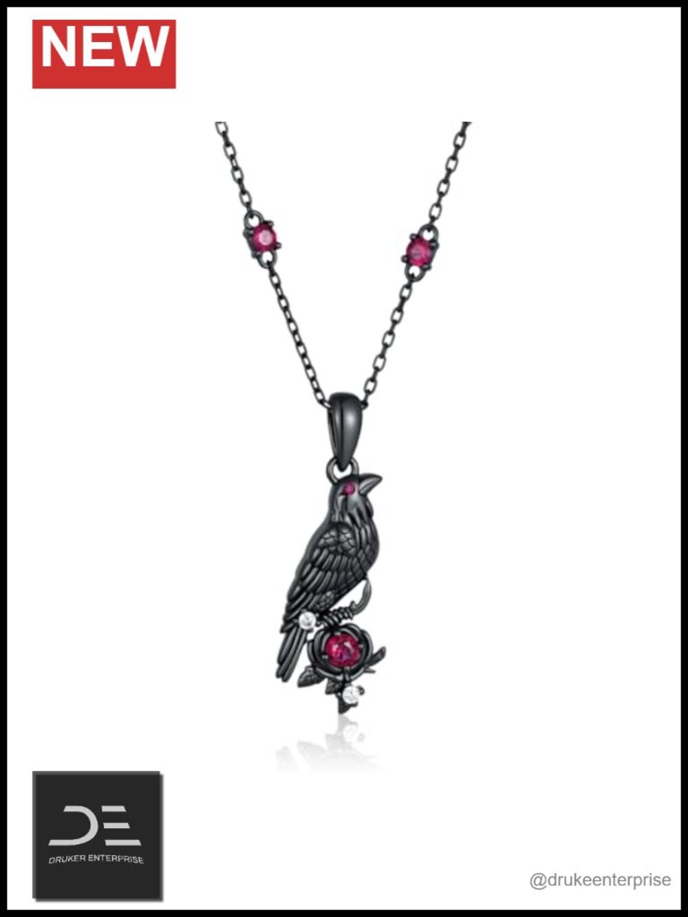 925 Sterling Silver Raven Skull Pendant Necklace Gothic Women Men